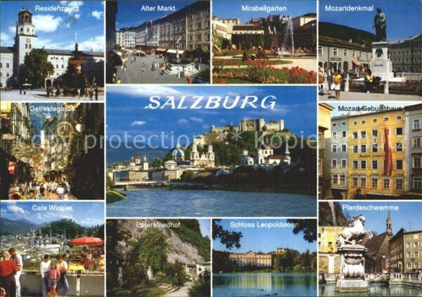 Salzburg Oesterreich Mozartdenkmal Residenz Markt Pferdeschw