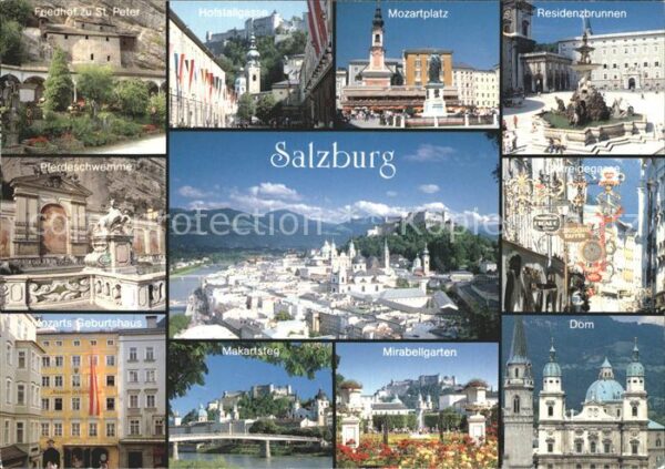 Salzburg Oesterreich Mozartstadt Mozartplatz Residenzbrunnen