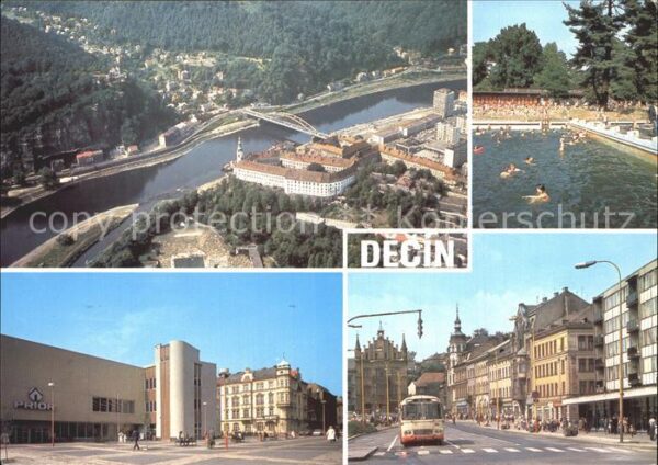 Decin Boehmen Schwimmbad Schloss Ortsansicht