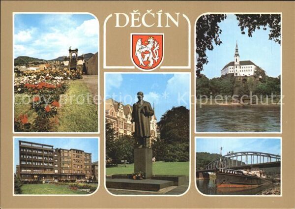 Decin Boehmen Schloss Denkmal Park Brücke Elbe