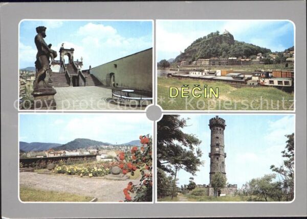 Decin Boehmen Turm Schiffanlegestelle Schlossgarten