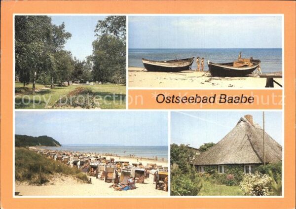 Baabe Ostseebad Ruegen Kurpark Strand Rohrdachhaus Boote am St