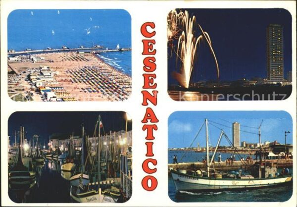 Cesenatico Strand Hafen bei Nacht Feuerwerk