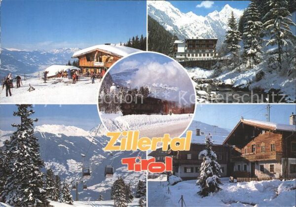 Zillertal Tirol Skipiste Häuser Seilbahn Winterlandscha