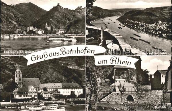 Bornhofen Kamp Ansicht vom Rhein aus Pilgerplatz Kirch
