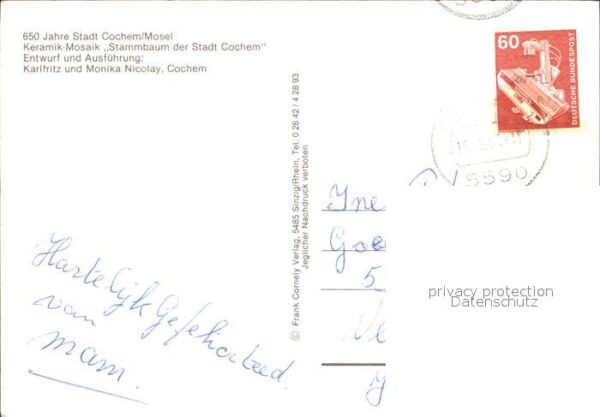 Cochem Mosel Keramik Mosaik Stammbaum der Stadt Coch – Bild 2