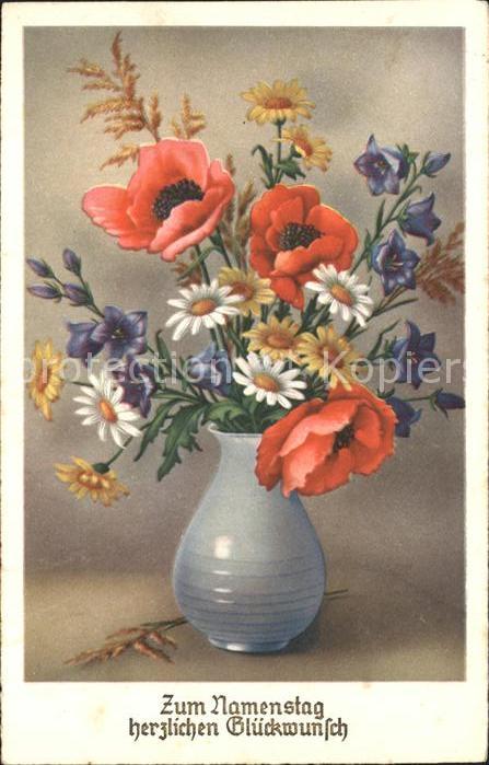 Namenstag Namenskarte Mohnblumen Margeriten