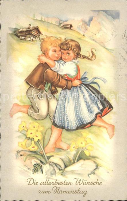 Namenstag Namenskarte Kinder Trachten Umarmung
