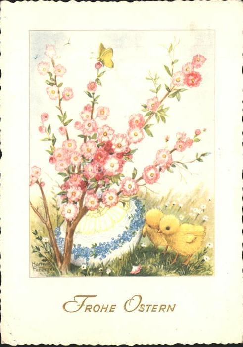 Ostern Easter Paques Küken Blumen Schmetterling Ei
