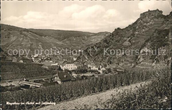 Mayschoss Panorama Ahrtal mit Soffenburg Weinberg
