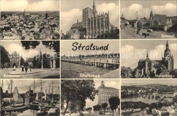 Stralsund Mecklenburg Vorpommern Bahnhof Marienkirche Kniepertor Hafen