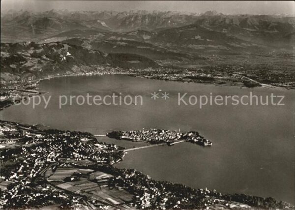 Lindau Bodensee Fliegeraufnahme mit Bregenzer Bucht