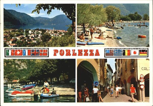 Porlezza Lago di Lugano Panorama Strand Bootsliegeplatz Dorfpar
