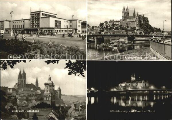 Meissen Elbe Sachsen Bahnhof Albrechtsburg und Dom Nachtaufn