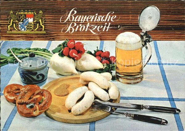 Bier Bayerische Brotzeit Brezel Weisswurst