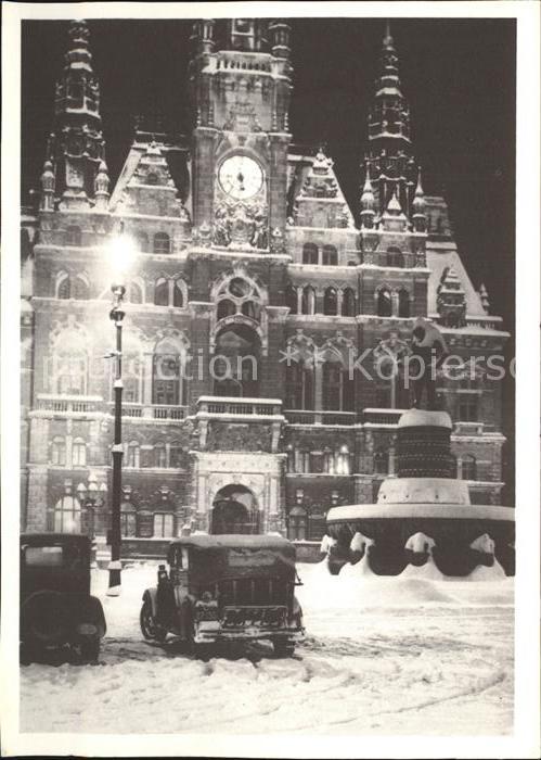 Reichenberg Liberec Boehmen Rathaus mit Prometheusbrunnen im Winter