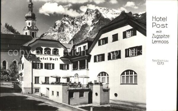 Lermoos Tirol Hotel Post Kirchturm Zugspitze Wetterst