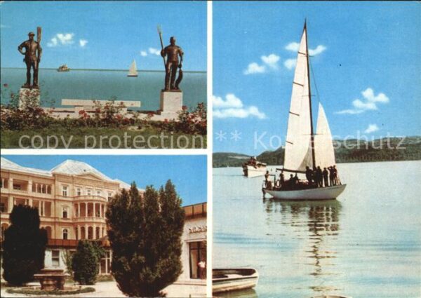 Balatonfuered Denkmal Statue Hotel Segelboot Plattens