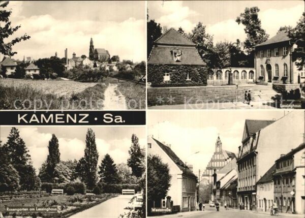 Kamenz Sachsen Ortsansicht mit Kirche Lessinghaus Rose