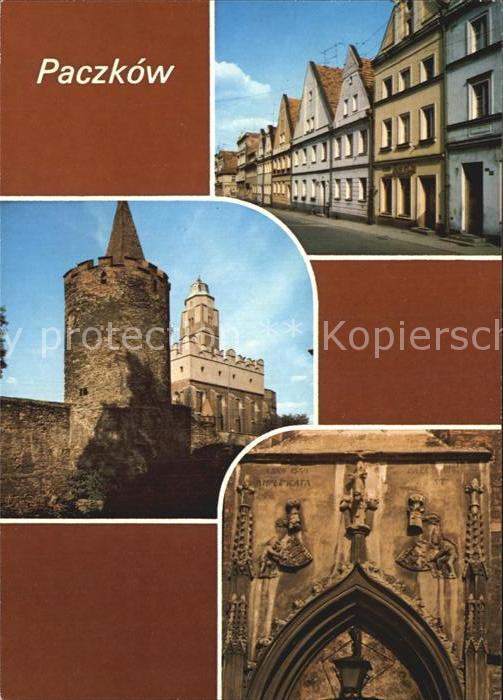 Paczkow Turm Stadtmauer Portal Häuserpartie