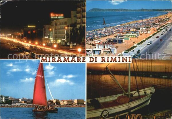 Rimini Strand Promenade bei Nacht Segelboot un