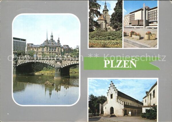 Plzen Pilsen Brücke und Kirchen