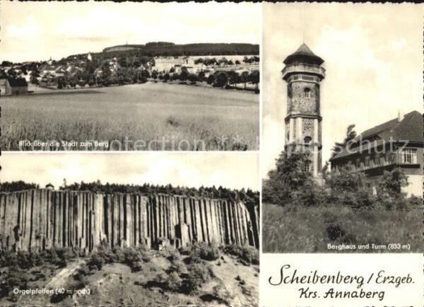 Scheibenberg Stadtblick Orgelpfeifen Berghaus und Tu