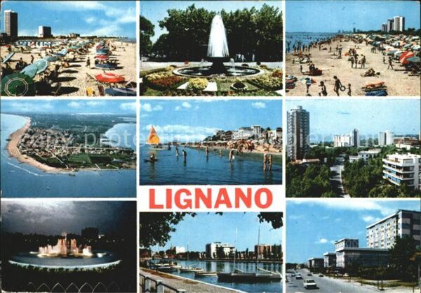 Lignano Strand Hochhäuser Brunnen Fliegeraufnah