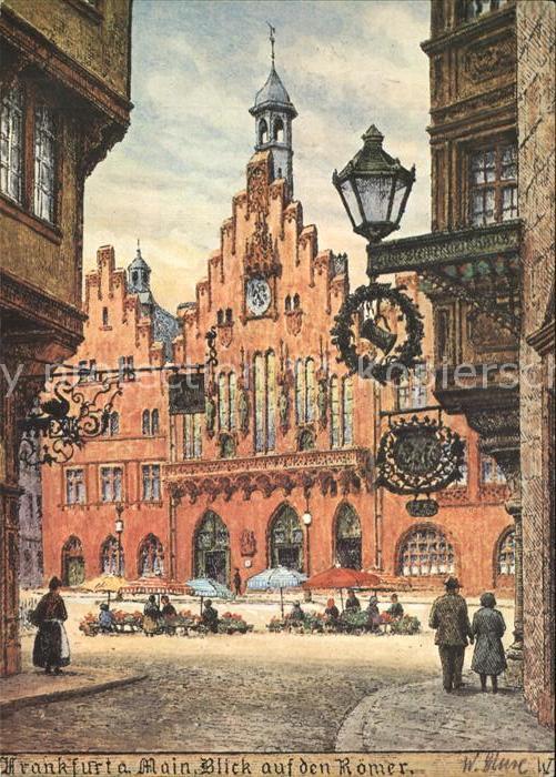Frankfurt Main Blick auf Römer Künstlerkarte