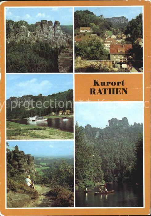 Rathen Saechsische Schweiz Blick von Basteibrücke zur Kleinen Gans