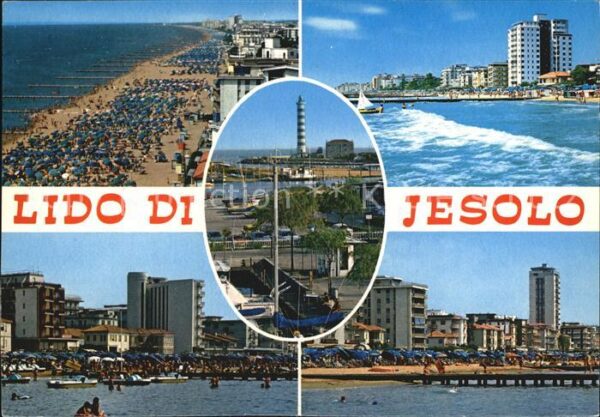 Lido di Jesolo Fliegeraufnahme Strand Leuchtturm Hochh