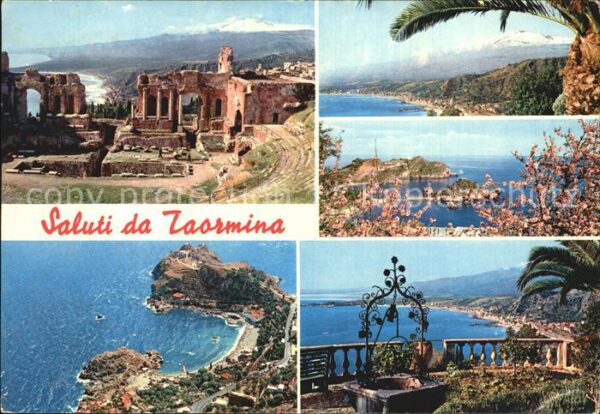 Taormina Sizilien Fliegeraufnahme Bucht Gesamtansicht Nat