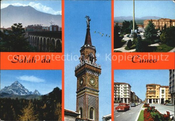 Cuneo Brücke Panorama Platz Kirchturm