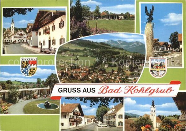 Bad Kohlgrub Kurpark mit Brunnen Kiche Teilansicht D