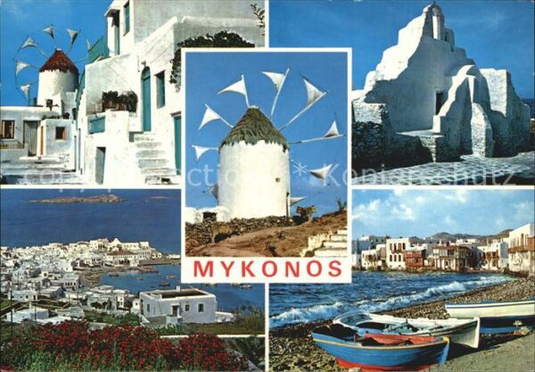 Mykonos Kykladeninsel Aegaeis Teilansicht Hafen Windmühle