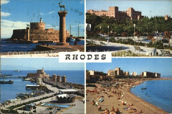 Rhodos Rhodes Aegaeis Hafeneinfahrt Strand Hafenansicht Festu