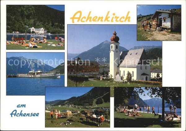 Achenkirch Kirche See mit Personenschiff Badestell