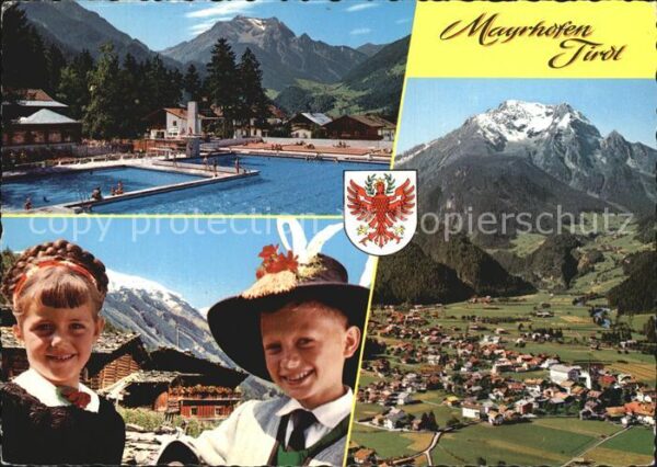 Mayrhofen Zillertal Waldschwimmbad Trachtenkinder gegen Grü