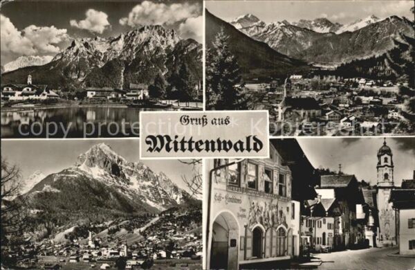 Mittenwald Bayern Gesamtansicht mit Alpenpanorama Strasse