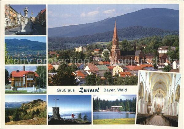 Zwiesel Niederbayern Gesamtansicht mit Kirche Bergkreuz See