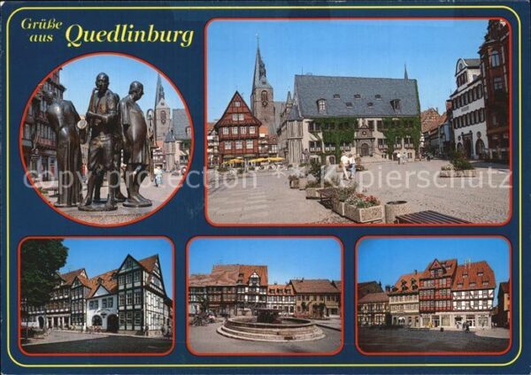Quedlinburg Skulptur Markt Kirche Fachwerkhäuser Br