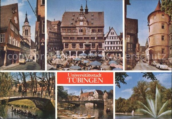 Tuebingen Kirche markt Rathaus Turm Brücke Fontän