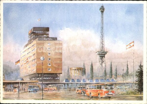 Berlin Europa-Hotel mit Funkturm Künstlerkarte