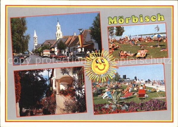 Moerbisch See Hauptplatz mit ev und kath Kirche Stran