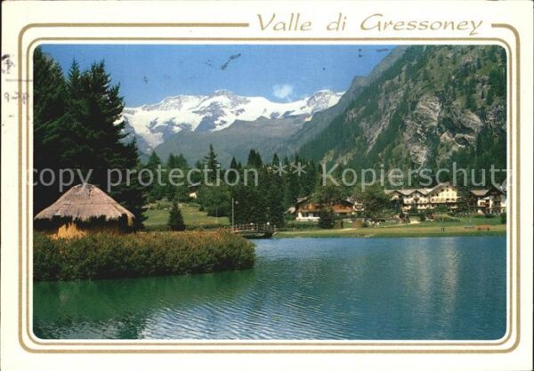 Gressoney St Jean Il laghetto sullo sfondo il Monte Rosa