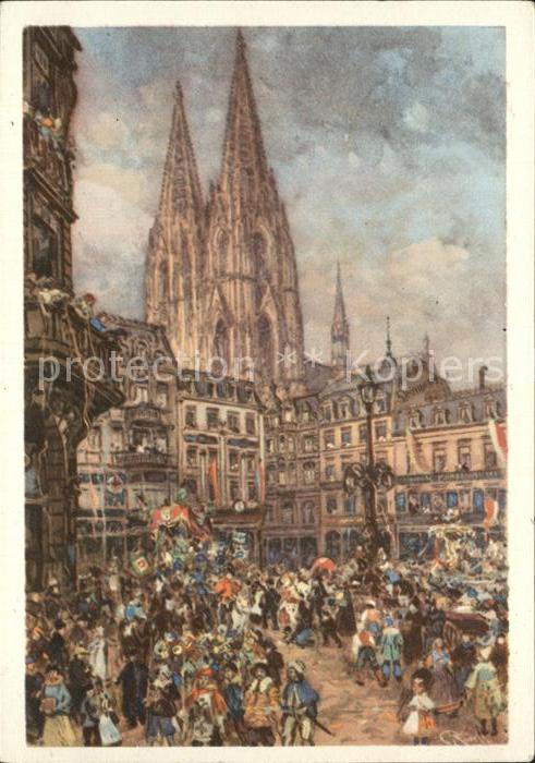 Koeln Rhein Karneval mit Dom Künstlerkarte