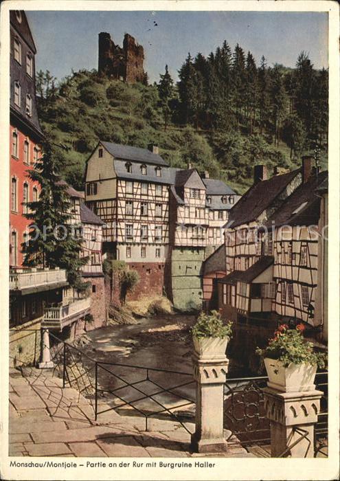 Monschau Partie an der Rur mit Burgruine Haller