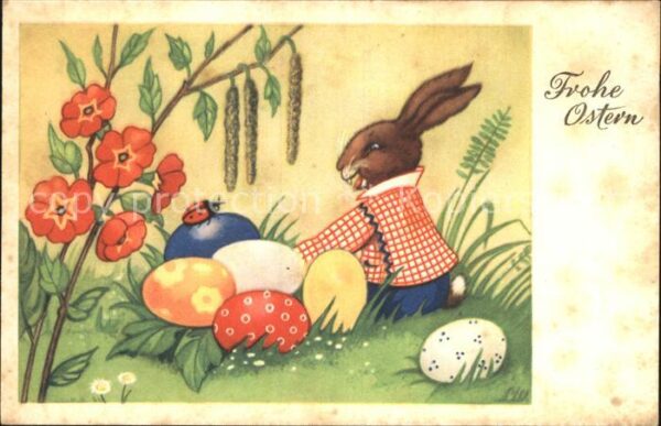 Vermenschlicht Hase Ostern Marienkäfer Ostereier