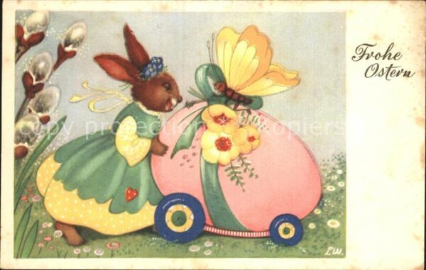 Vermenschlicht Hase Ostern Osterei Schmetterling