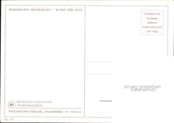 Verlag Wiechmann Nr. 131 Domenico Veneziano Damenbildnis – Bild 2